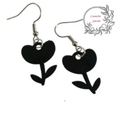 Boucle d'oreille fleur noire