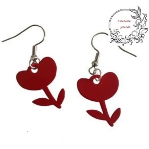 Boucle d'oreille fleur rouge