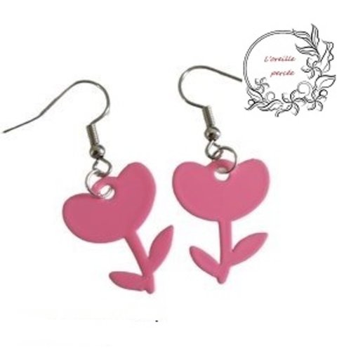 Boucle d'oreille fleur rose