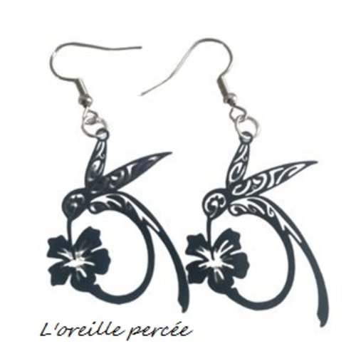 Boucle d'oreille colibri gris