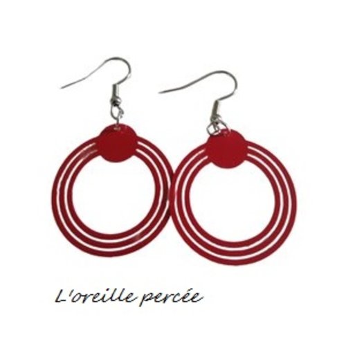 Boucle d'oreille trio de cercle rouge