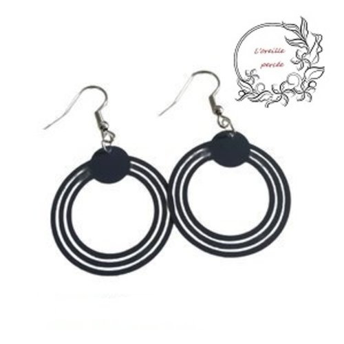 Boucle d'oreille trio de cercle gris foncé