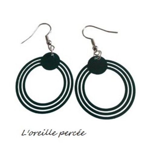 Boucle d'oreille trio de cercle vert foncé