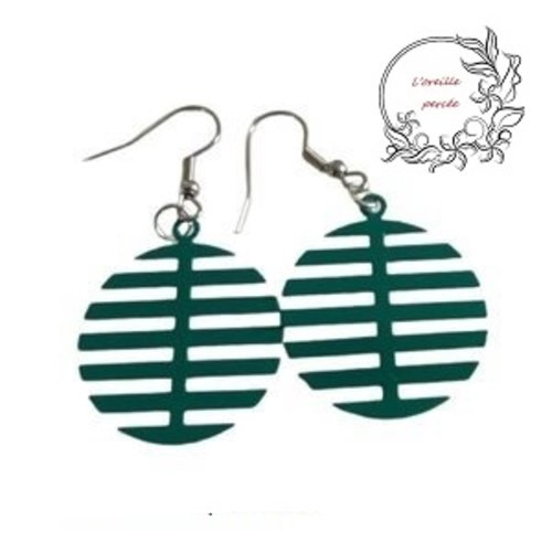 Boucle d'oreille cercle en arête de poisson vert