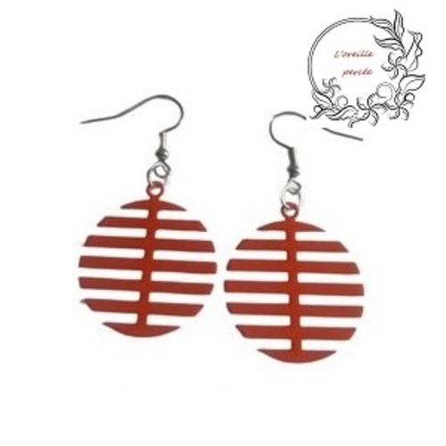 Boucle d'oreille cercle en arête de poisson orange