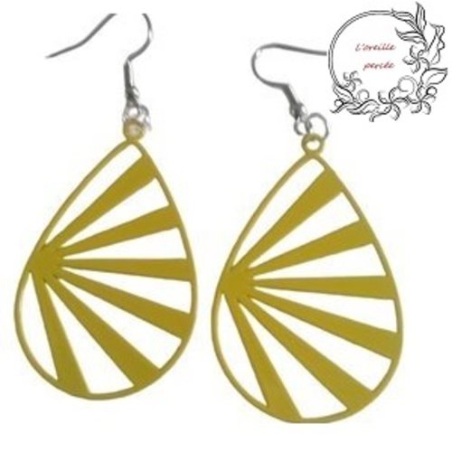 Boucle d'oreille grande goutte jaune