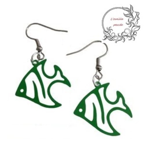 Boucle d'oreille poisson vert
