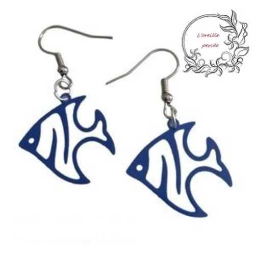 Boucle d'oreille poisson bleu roi