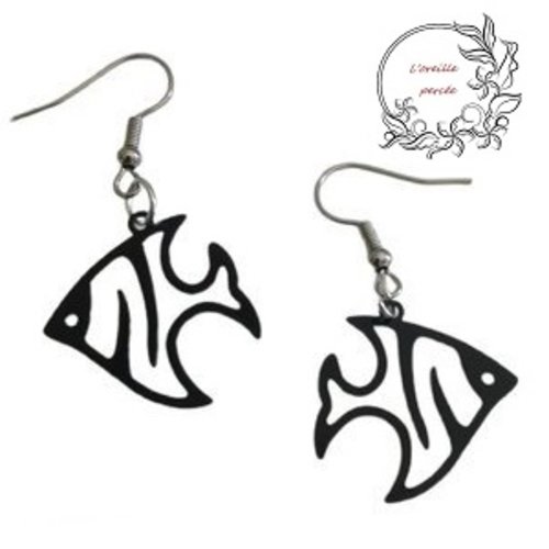 Boucle d'oreille poisson noir