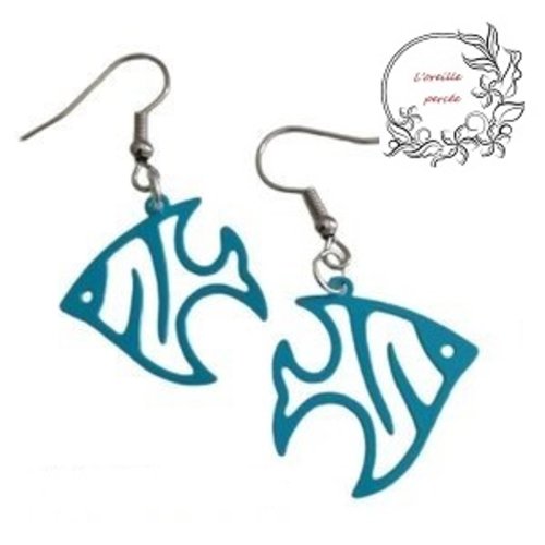 Boucle d'oreille poisson bleu