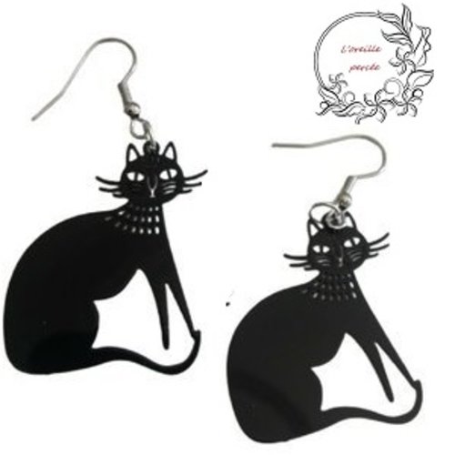 Boucle d'oreille grand chat royal noir