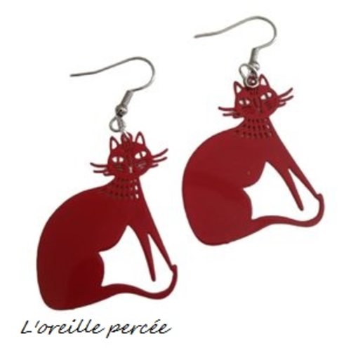 Boucle d'oreille grand chat royal rouge