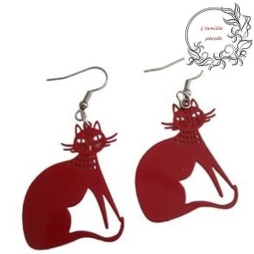 Boucle d'oreille grand chat royal rouge