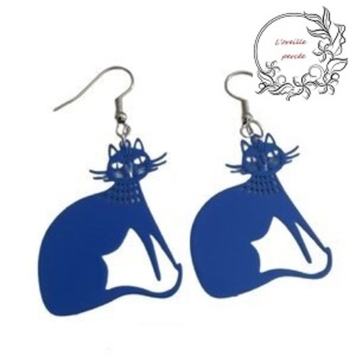 Boucle d'oreille grand chat royal bleu