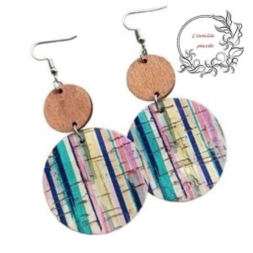 Boucle d'oreille cercle rayé en bois