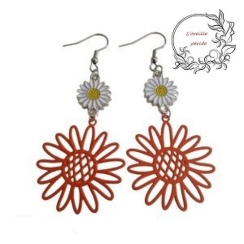 Boucle d'oreille tournesol orange