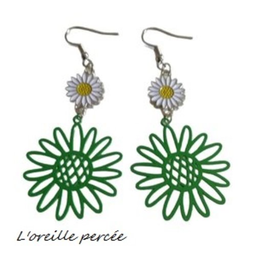 Boucle d'oreille tournesol vert