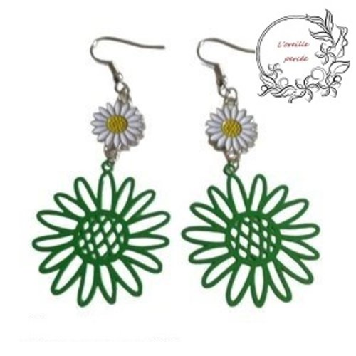Boucle d'oreille tournesol vert