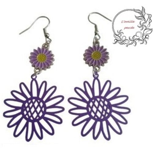 Boucle d'oreille tournesol mauve