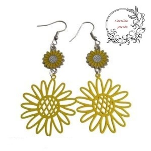 Boucle d'oreille tournesol jaune