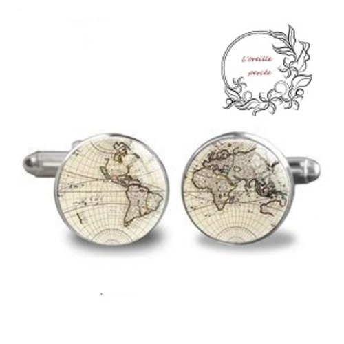 Boutons de manchette vieille carte du monde