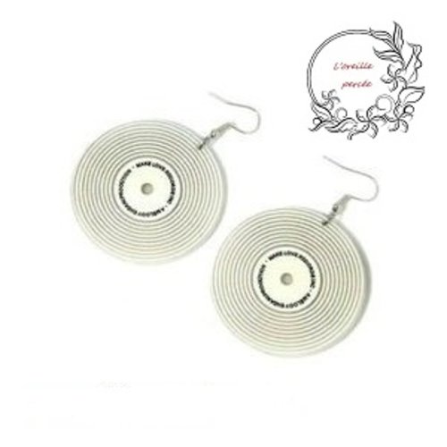 Boucle d'oreille grand vinyle blanc translucide