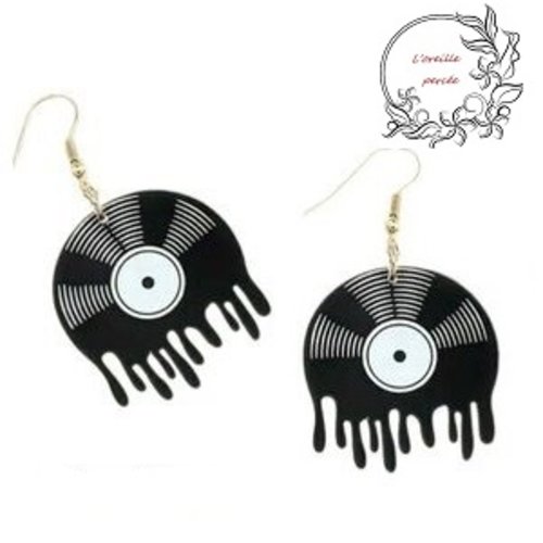 Boucle d'oreille vinyle noir fondu