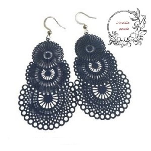 Boucle d'oreille grande estampe bleu nuit
