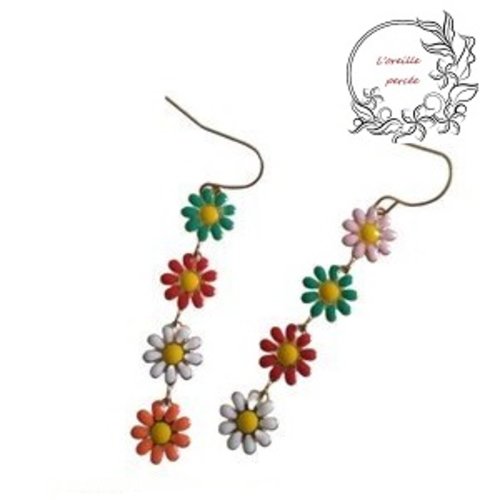 Boucle d'oreille quatuor de marguerite colorée