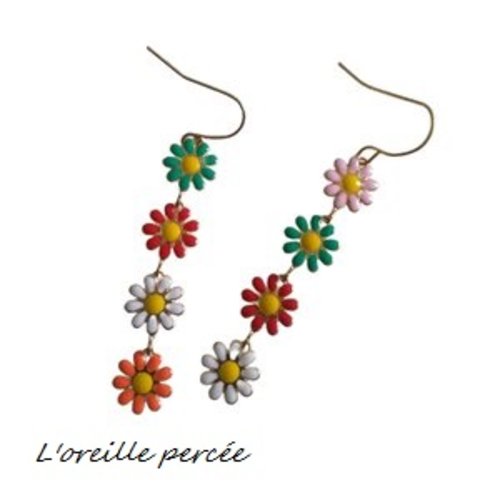 Boucle d'oreille quatuor de marguerite colorée