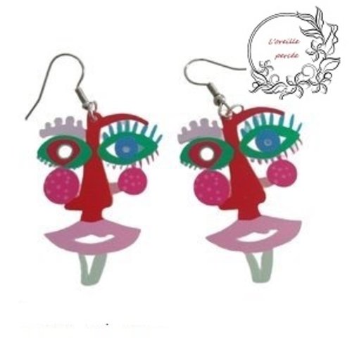 Boucle d'oreille visage abstrait géométrique