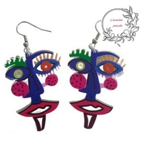 Boucle d'oreille visage abstrait géométrique