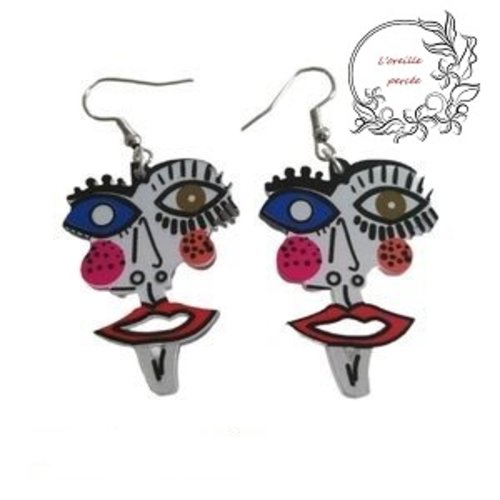 Boucle d'oreille visage abstrait géométrique