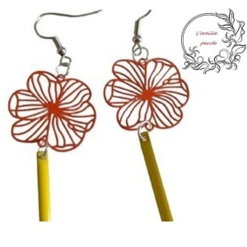 Boucle d'oreille d'estampe et d'émail (jaune/orange)