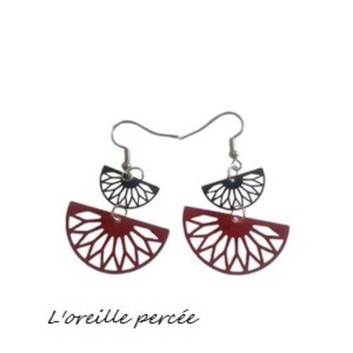 Boucle d'oreille duo d'éventail (noir/rouge)