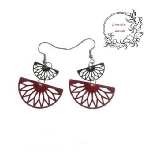 Boucle d'oreille duo d'éventail (noir/rouge)