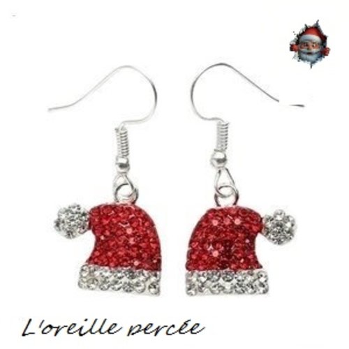 Boucle d'oreille bonnet de noël strass