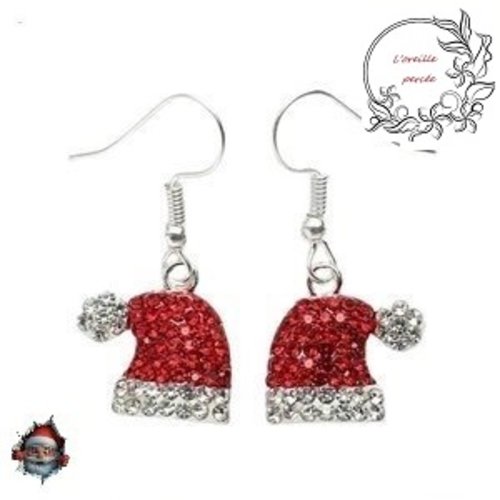 Boucle d'oreille bonnet de noël strass