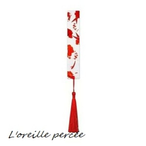 Marque page transparent fleurs rouges et son pompon rouge