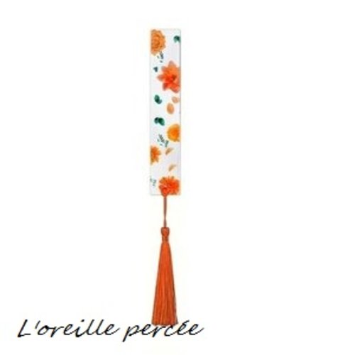 Marque page transparent fleurs oranges et son pompon orange