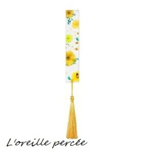 Marque page transparent fleurs jaunes et son pompon jaune