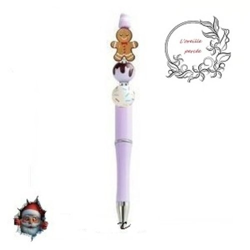 Stylo à bille parme et son bonhomme pain d'épice