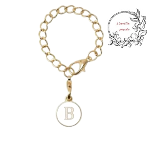 Bijou de sac chaîne dorée et son médaillon blanc lettre b