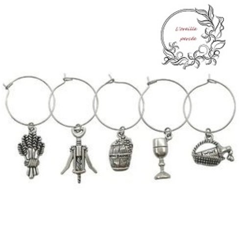 5 marques verres argentés thème "vin"