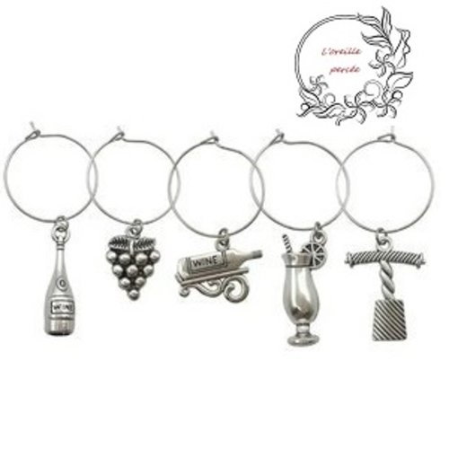 5 marques verres argentés thème "vin"