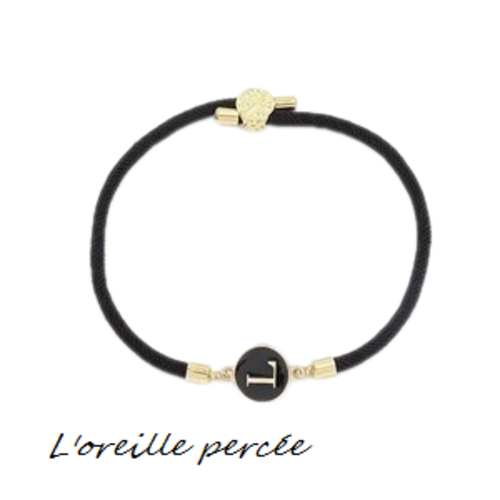 Bracelet cordon noir lettre l