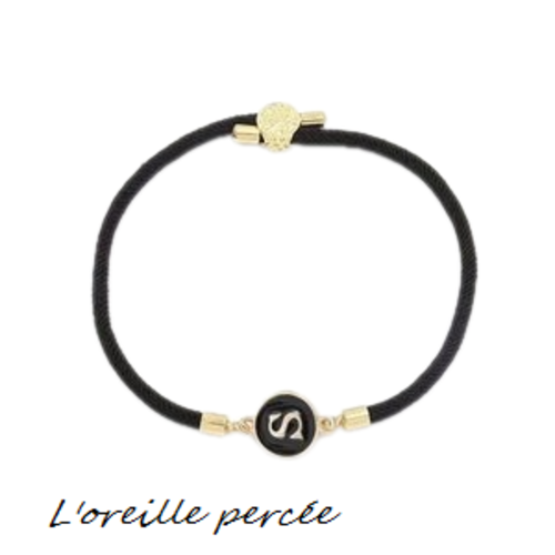 Bracelet cordon noir lettre s