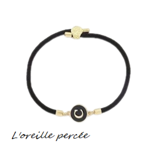 Bracelet cordon noir lettre c