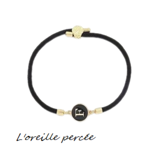 Bracelet cordon noir lettre f