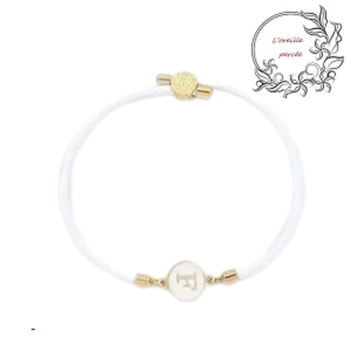 Bracelet cordon blanc lettre f
